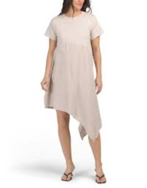 Civico 51 Off White Italian Linen Blend Asymmetrical Shirt Dress Womens Large